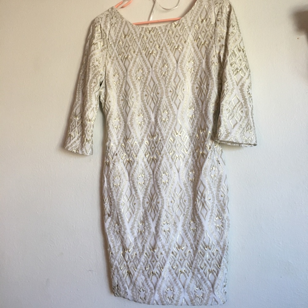 Gold and white bodycon dress